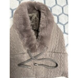 Cozy Cable Knit Hooded Scarf Faux Fur Trim, Warm Winter Staple, Preppy, ,Snood